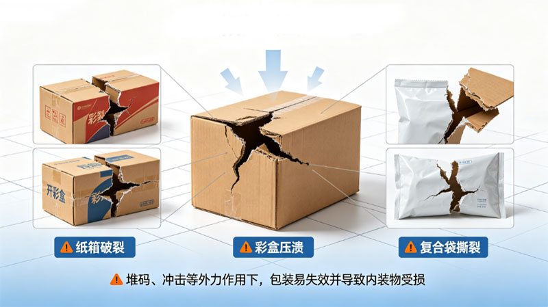 耐破强度不足,导致纸箱、复合袋等破裂